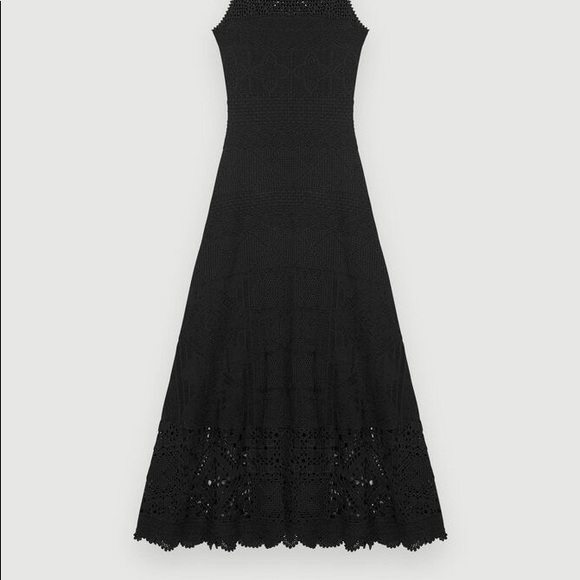 MAJE NEW LONG CROCHET DRESS BLACK SIZE 36 - Picture 9 of 9